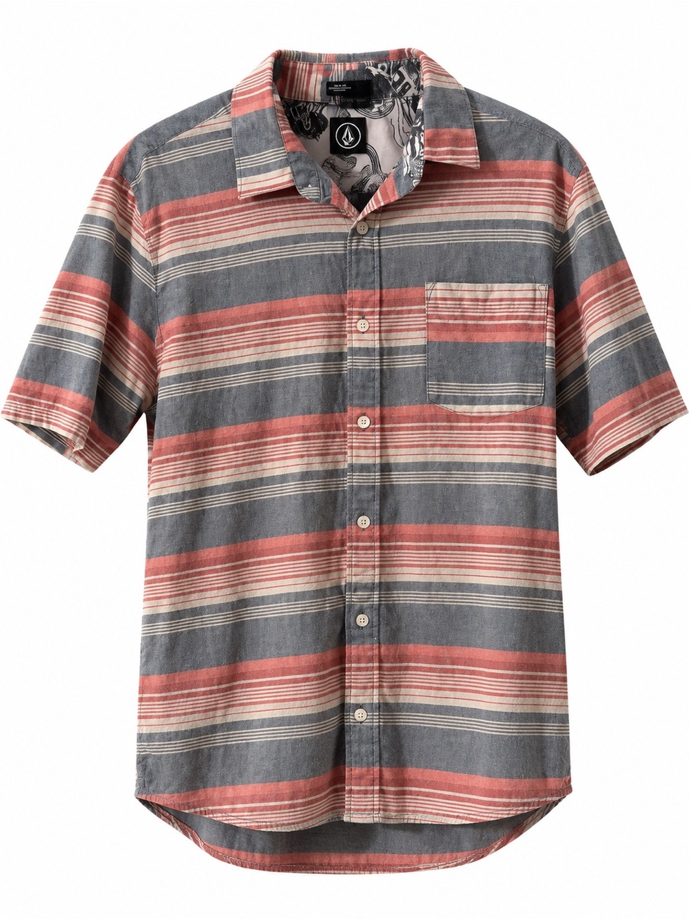 Volcom Short-Sleeve Striped Button-Down Shirt in Rust and Gray